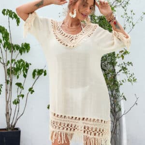 Women’s Long Hand-Crocheted Beach Dress Elegant Summer Cover-Up