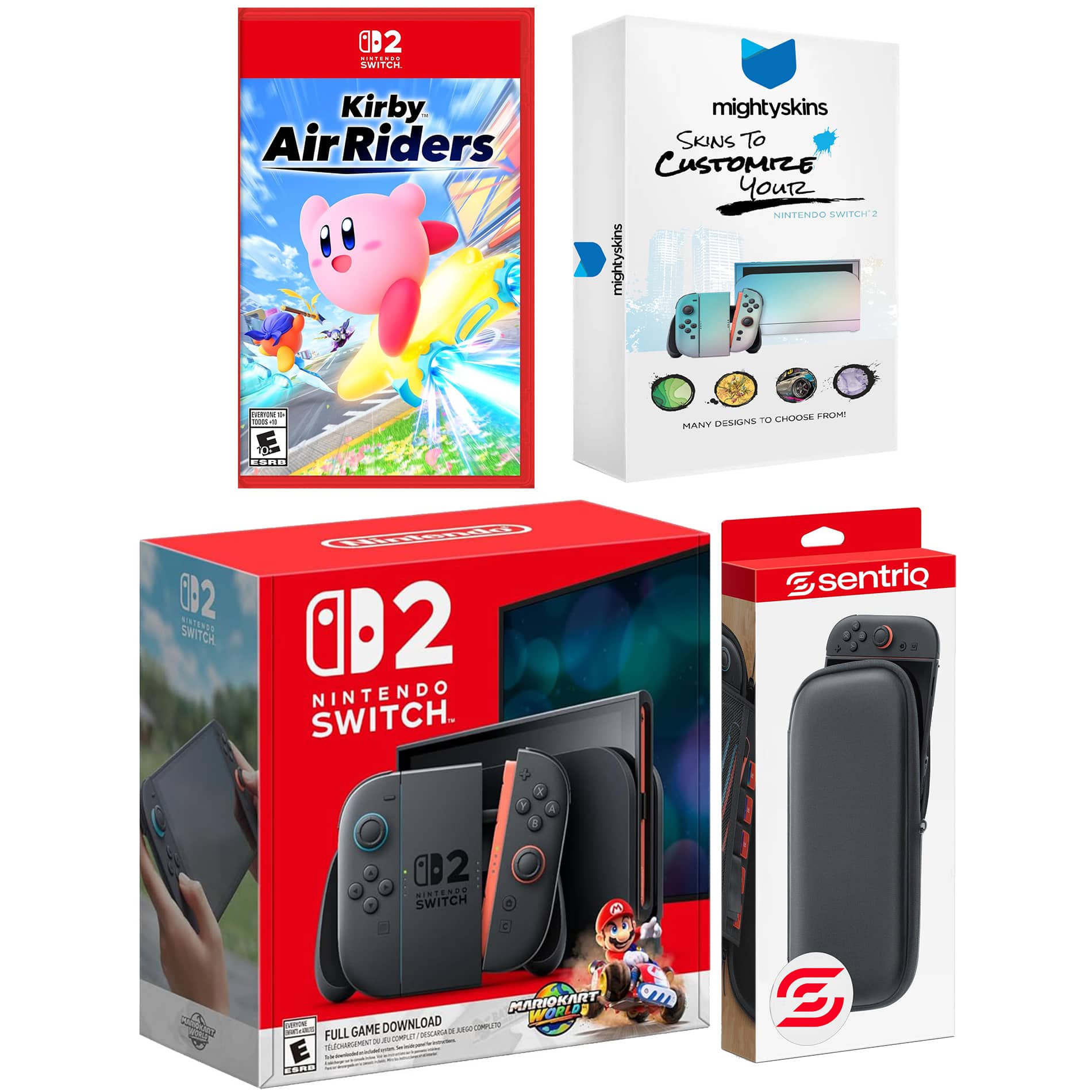Switch 2 + Mario Kart World, Kirby Air Riders, MightySkins Code and Protective Case Bundle - Nintendo Switch 2