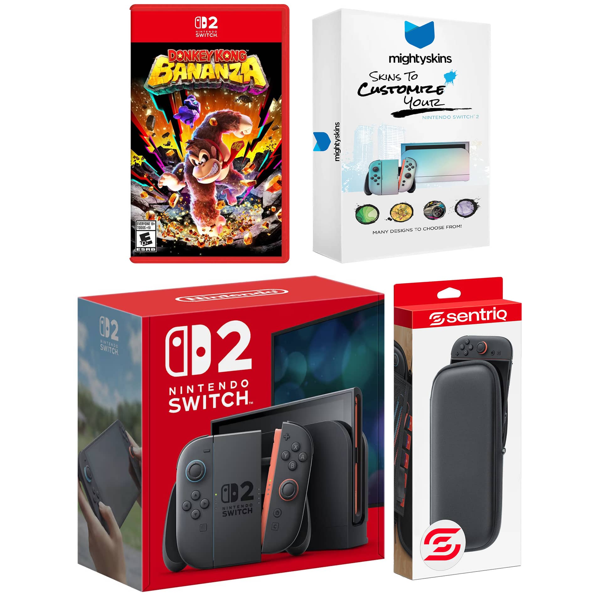 Switch 2 Video Game Console with Donkey Kong Bananza, MightySkins Code and Protective Case Bundle - Nintendo Switch 2